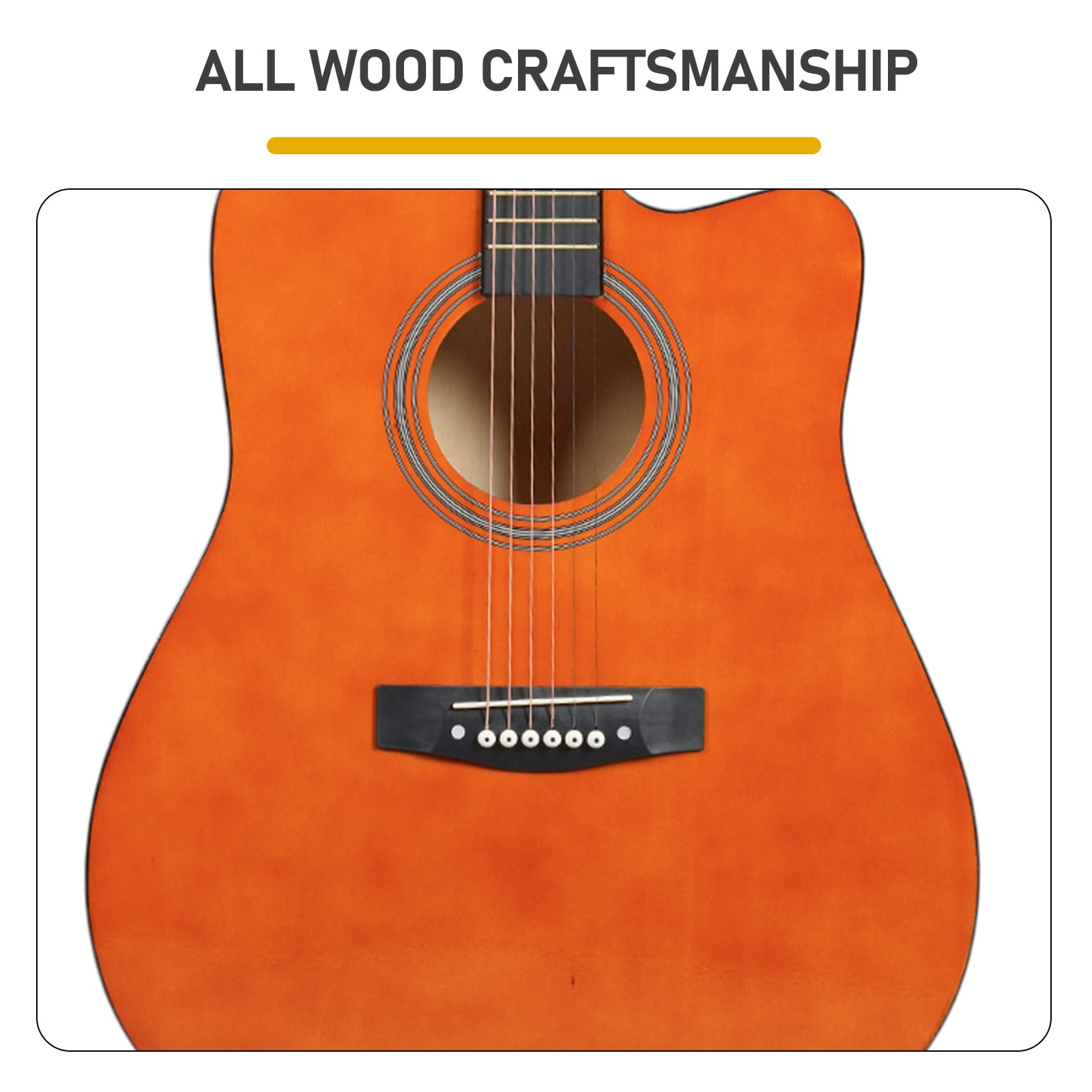 Brown 41-inch Dreadnought barrel-shaped cutaway acoustic guitar with pick, strings, capo, gig bag, tuner, wrench tool, and shoulder strap