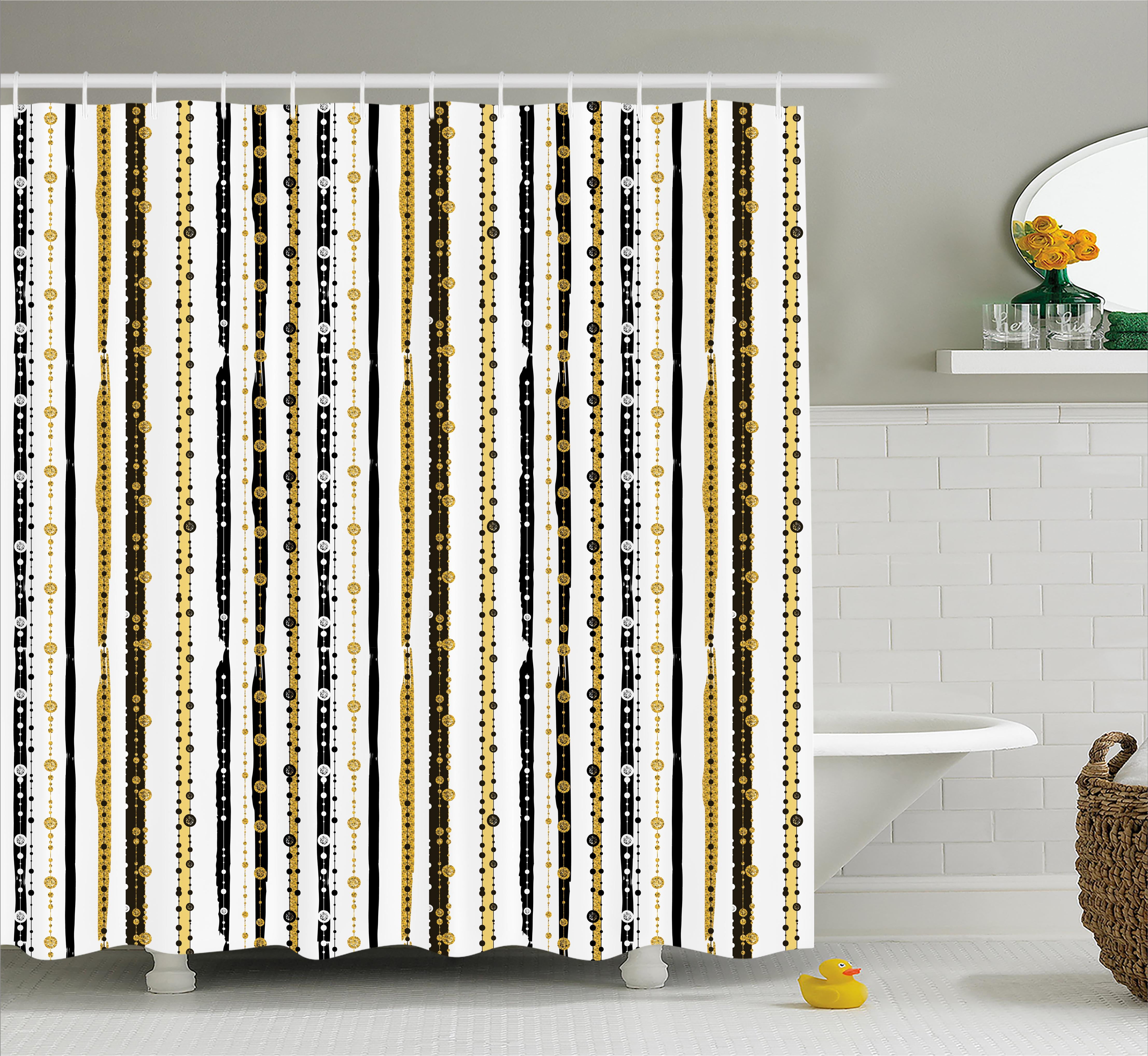 Striped Shower Curtain, Vertical Lines with Embellish Round Forms