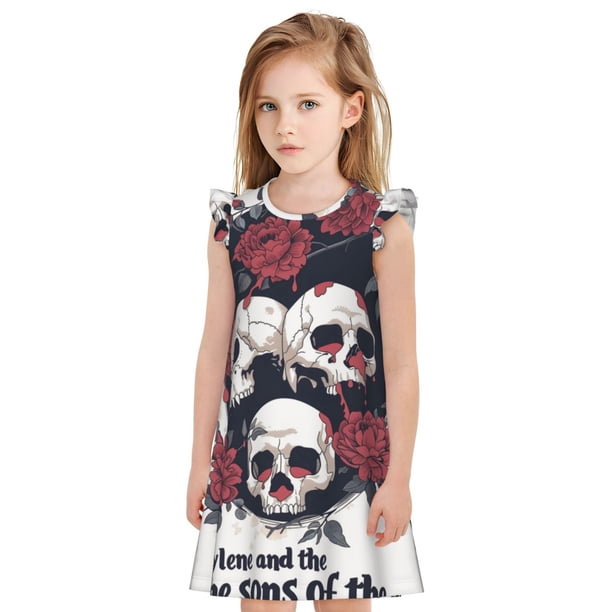 Balery Gothic Skulls And Roses Camisón de princesa para niñas, pijama de algodón con mangas abullonadas, suave y bonito.-XX-Large
