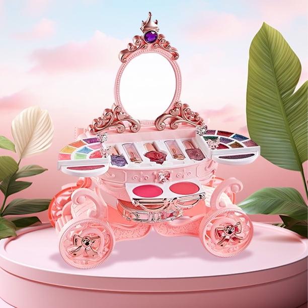 XWSHYW Juguetes para Niños Cosméticos para Niños, Casa de Juegos para Niños y Niñas, Maquillaje de Juguetes, Rompecabezas de Vestir con Coche de Calabaza Pequeña, Juguetes Felices