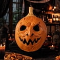 thumbnail image 3 of Halloween Pumpkin Latex Mask, Creepy Jack-o-Lantern Full Face Headgear with Realistic Wrinkled Texture for Masquerade Party and Haunted House Props, 3 of 5
