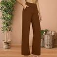 thumbnail image 2 of Prolriy Yoga Pants Women, Women's Casual Straight Leg Loose Pocket Solid Color Yoga Daily Pants Women's Pants Brown XXL, 2 of 6