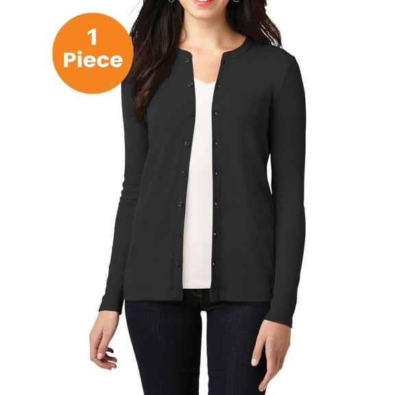 Port Authority LM1008 Ladies Concept Stretch Button-Front Cardigan, Black, M, Cardigans for Women