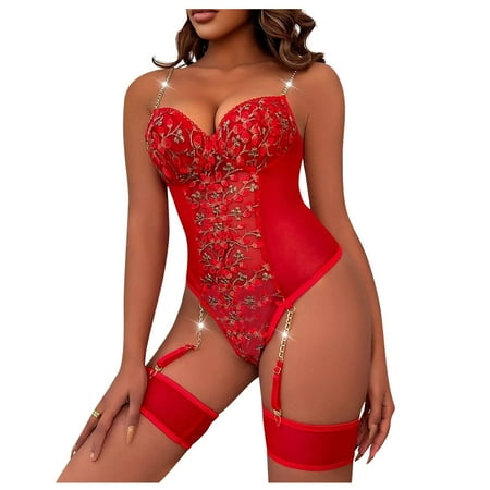 

HHei_K Women s charming Lingerie Mesh Lace Embroidered Lingerie One-piece Set With Underwire