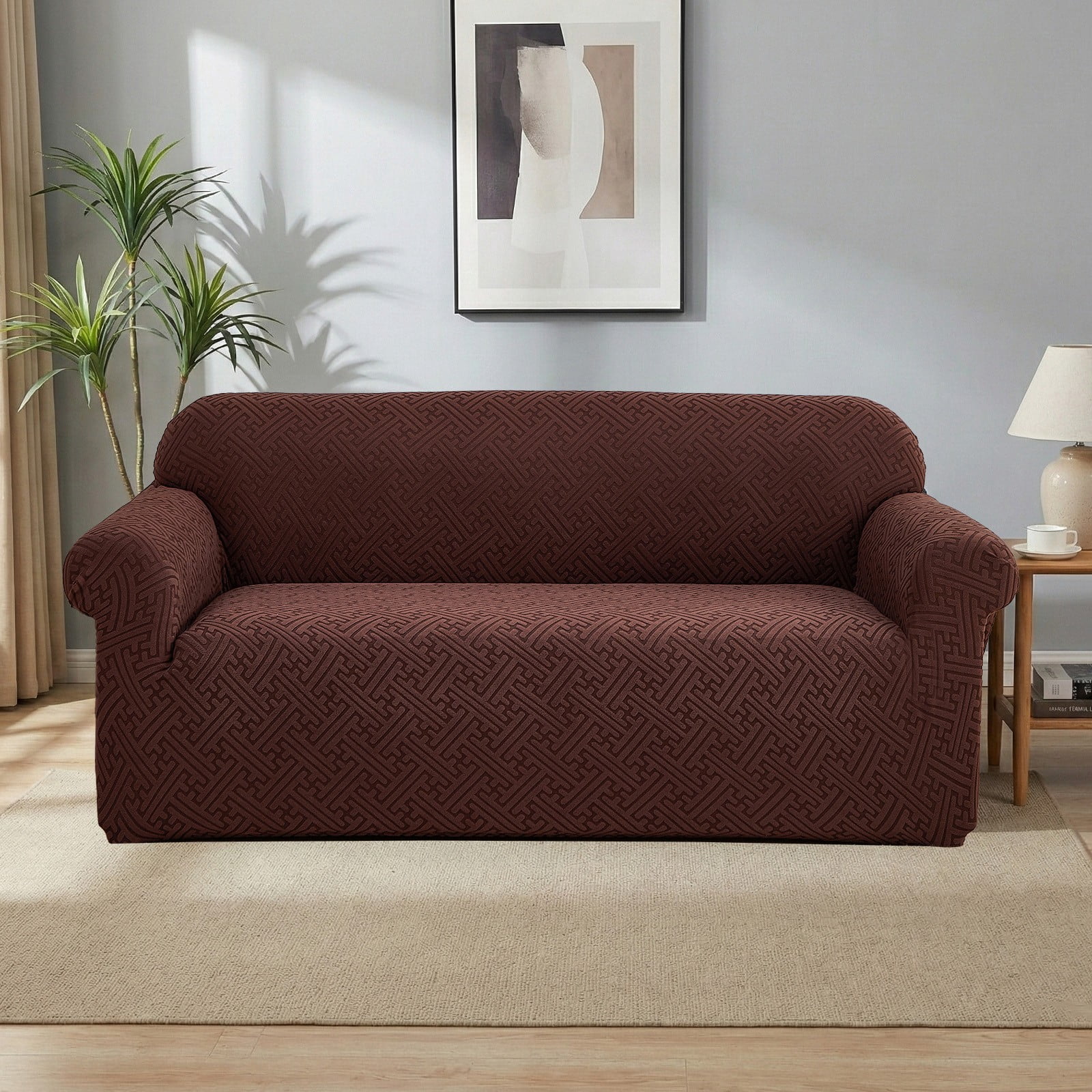 ANMINY Elastic Sofa Cover Full Coverage Sofa Slipcovers Thick Jacquard Fabric Non-Slip Couch Protect 4-Seater (93"x118")