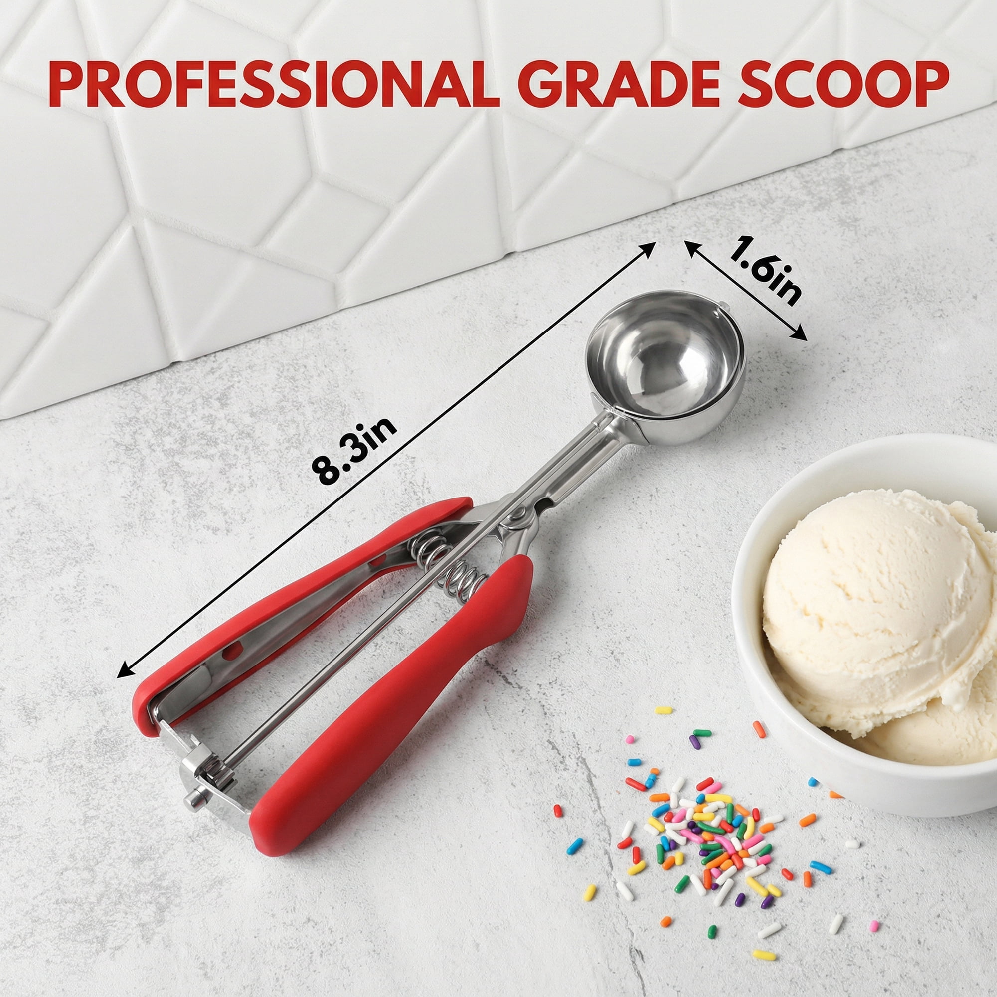 Unique Bargains Stainless Steel Ice Cream Scoop with Reinforced Handle Red 8.3in