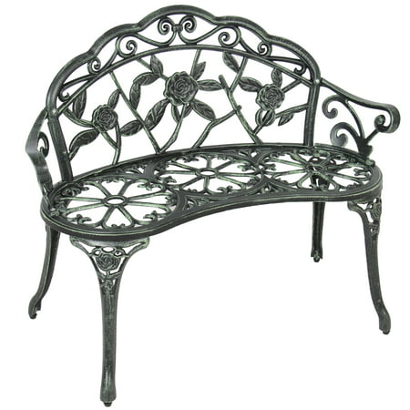 Best Choice Products Outdoor Curved 39in Metal Park Bench with Floral Design,