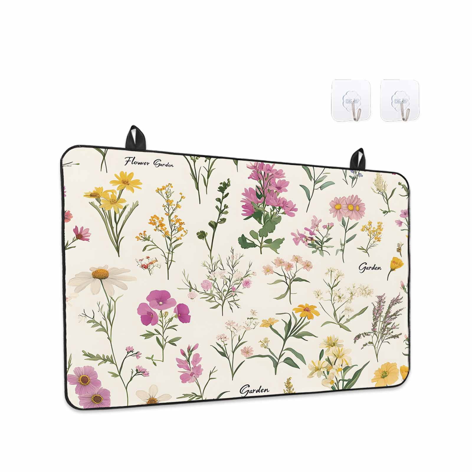 Wildflowers Stove Top Cover for Electric Stove, Heat-proof & Non Slip Glass Top Stove Cover Protector, Blossoming Botanical Prints Garden Floral Kitchen Flat Cooktop Rubber Mat 24x21 Inches