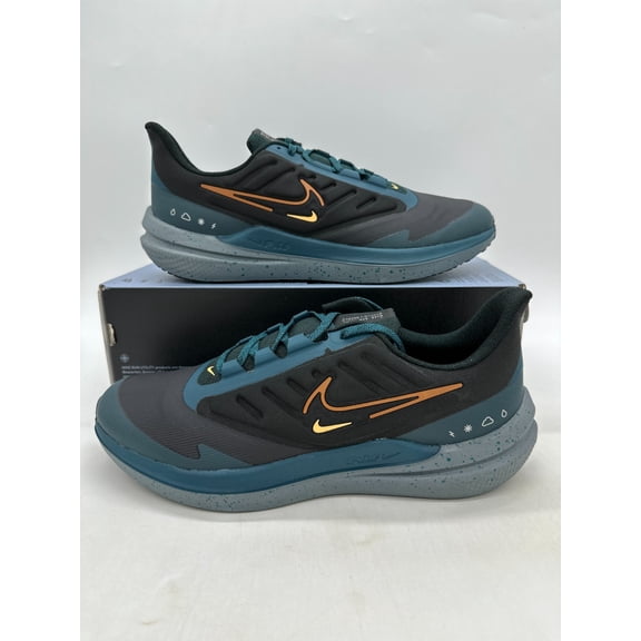 Nike Air Winflo 9 Shield Men's Size 11.5 Black Blue Athletic Shoes DM1106 002