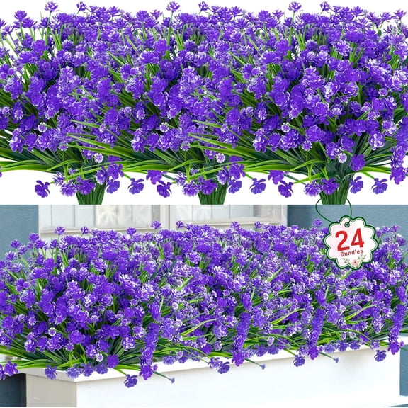 Artificial Flowers for Outdoor Decorations Fake Plastic Plants Artificial Greenery for Spring Summer Indoor Outdoor Garden Patio Window Box Kitchen Home Decor, Purple