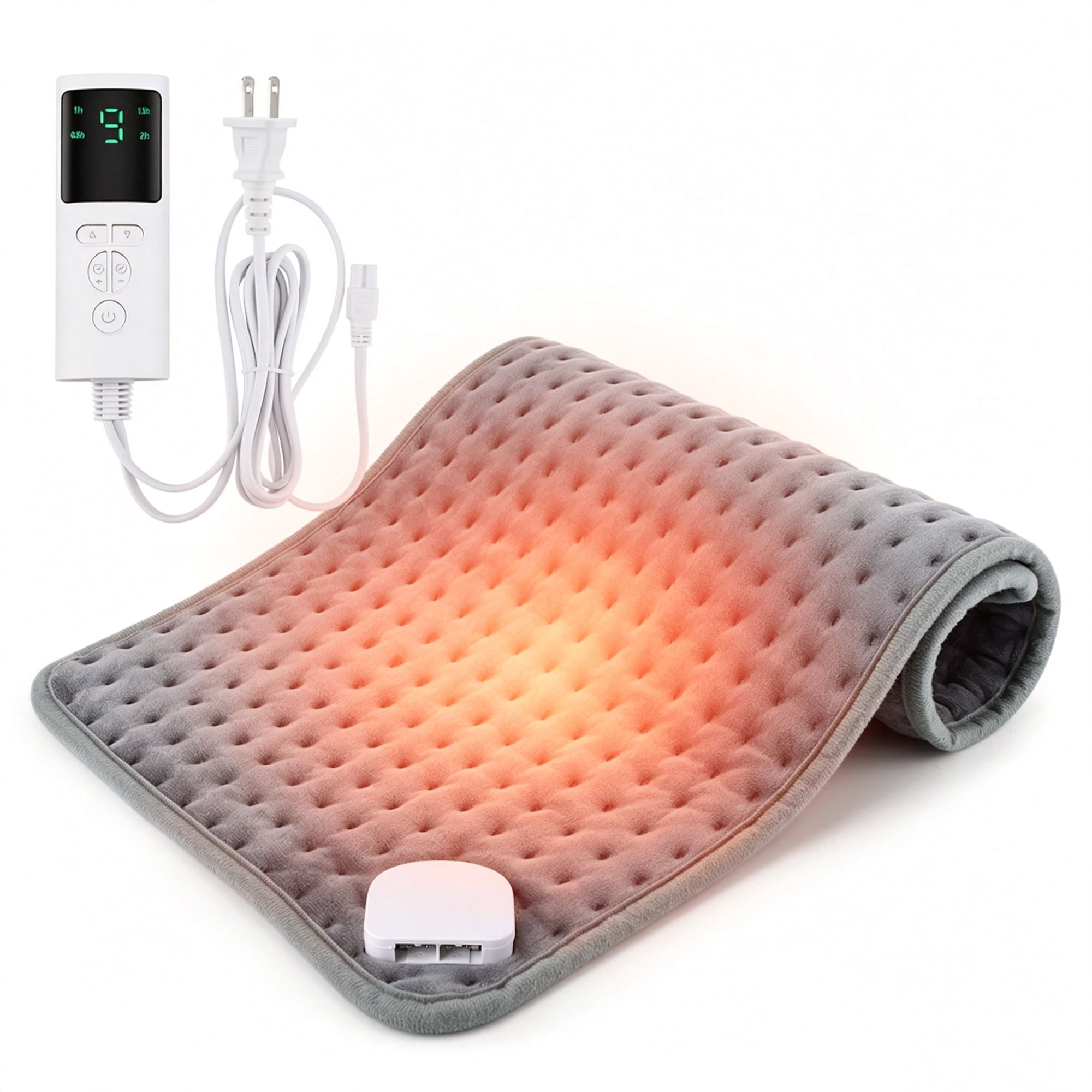 Hwallkare Electric Heating Pad for Back with 9 Heat Settings & 4 Timers, 12"×24" Soft Plush Heating Pad for Shoulder Legs Abdomen Hands, Gift for Men Women, Gray