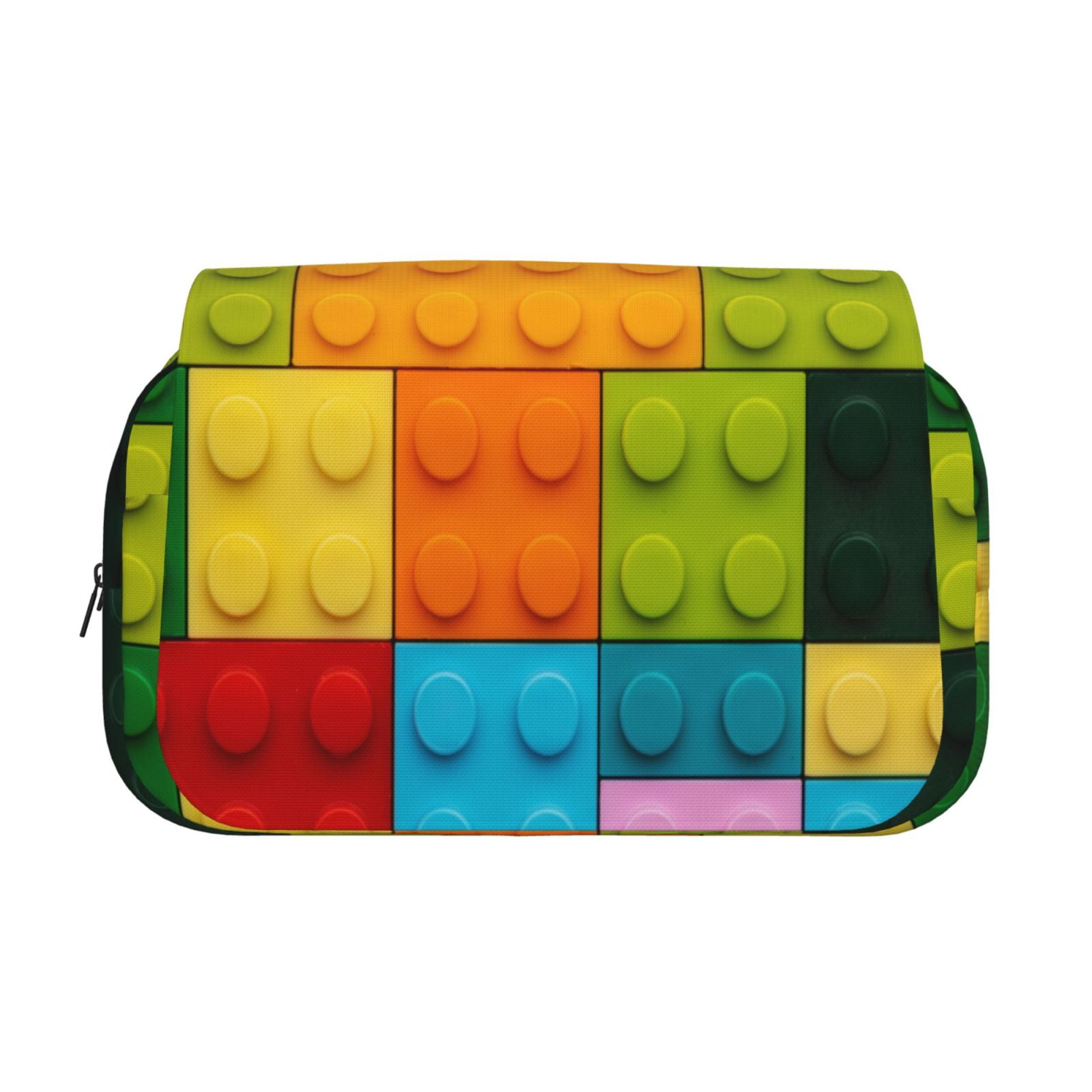 Rateoe Colorful Building Blocks Pattern Double Clamshell Pen Case, Storage Organizer with Two Zipper Compartments– Holds Up to 50 Pencils & Pens