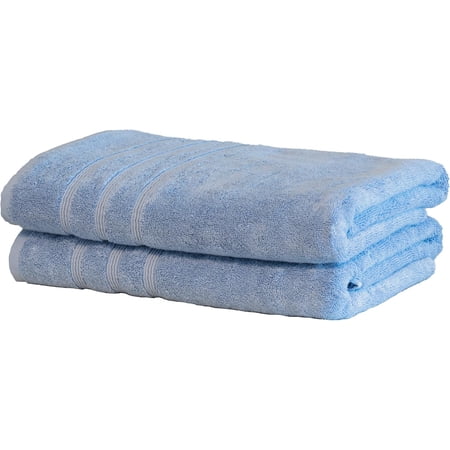 Luxury Turkish Set of 2 Bath Towels 30X58 Allure Blue Oversize Bamboo Viscose & Aegean Turkish Combed Cotton