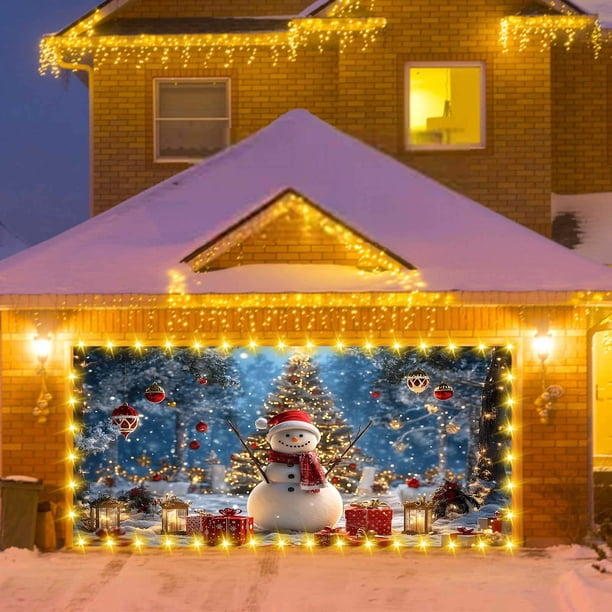 Xihbxyly Ofertas Del Prime Day de Hoy Banner Decorativo para Puerta de Garaje de Navidad, Muñeco de Nieve de Invierno, Fondo Decorativo para Puerta de Garaje de Navidad, Fondo para Fiesta Navideña