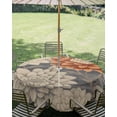 thumbnail image 3 of Outdoor Tablecloth with Umbrella Hole Zipper Burnt Orange Grey Flower Round Tablecloth 54" Waterproof Outside Table Cloth Botanical Spring Floral Patio Table Cover Tablecloths for Picnic Party, 3 of 8