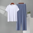 thumbnail image 2 of BaoFuBaoMei Lounge Sets for Men 2 Piece Big and Tall Crew Neck Pajamas Short Sleeve Top Joggers Sleepwear Sets Solid Soft Loungewear with Pockets, 2 of 5