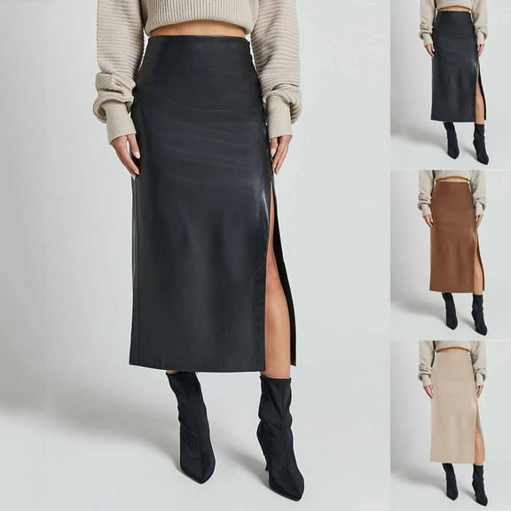 Sentmoon Maxi Skirts Plus Size Split High Waist Boho Skirt Beach Solid Color Slim Breathable Skirt Streetwear 2025 Winter for Business Travel Beige L