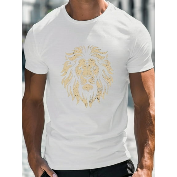 Vintage lion design Fitted Men's T-Shirt, Sweat-wicking and Freedom of Movement, 1 pc, 100% cotton T-shirt