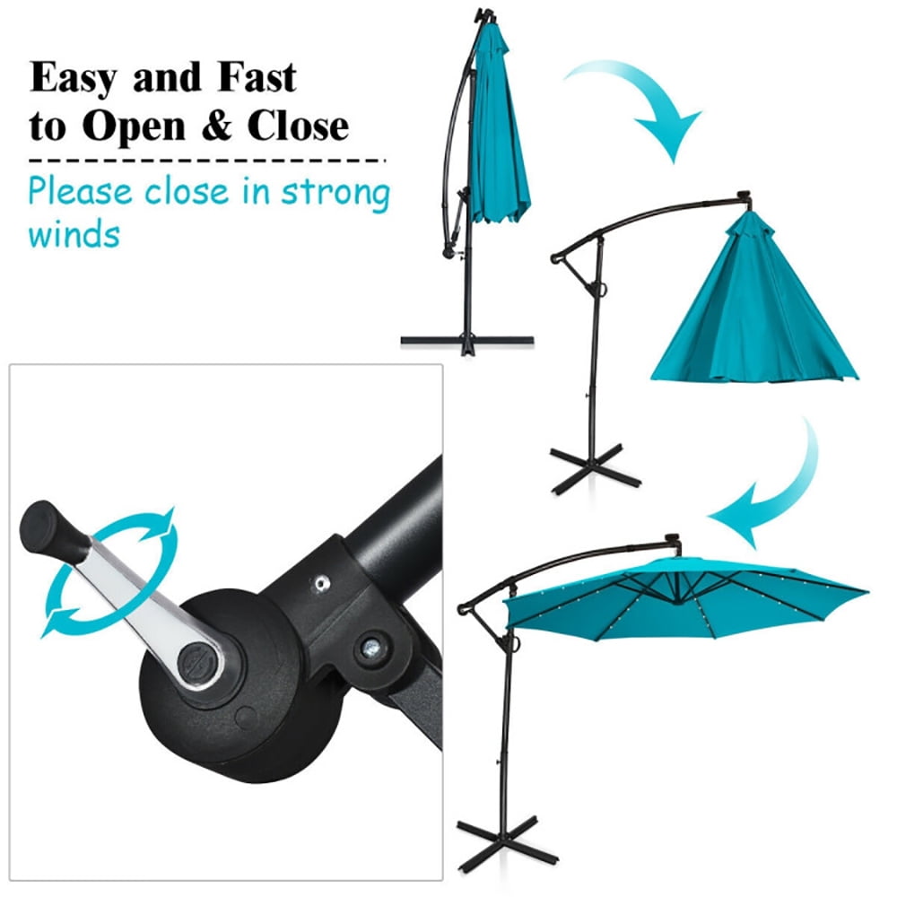 Aimee Lii 10FT 360° Rotation Solar Powered LED Patio Offset Umbrella, Table Umbrella Outdoor Patio, Turquoise Aimee Lii 10FT 360° Rotation Solar Powered LED Patio Offset Umbrella, Table Umbrella Outdoor Patio, Turquoise