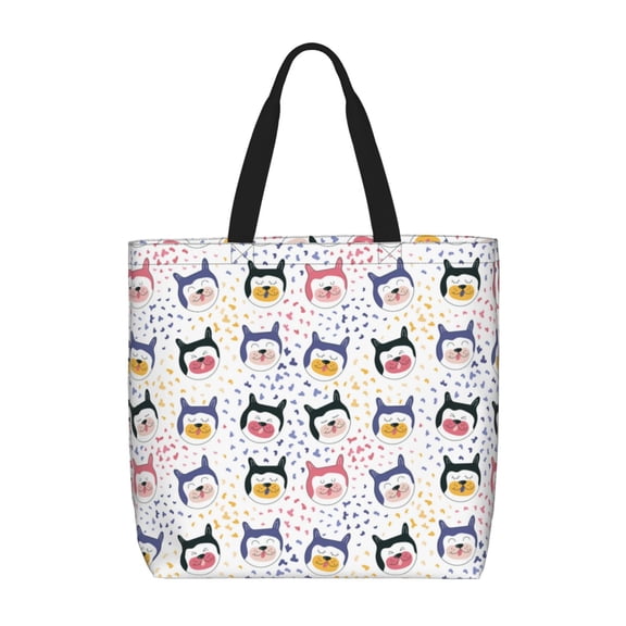 Rateoe Cute Dog Print Lightweight Tote Bag for Women, Water-Resistant Shoulder Bag with Zipper, Spacious Casual Handbag for Work, School, Shopping