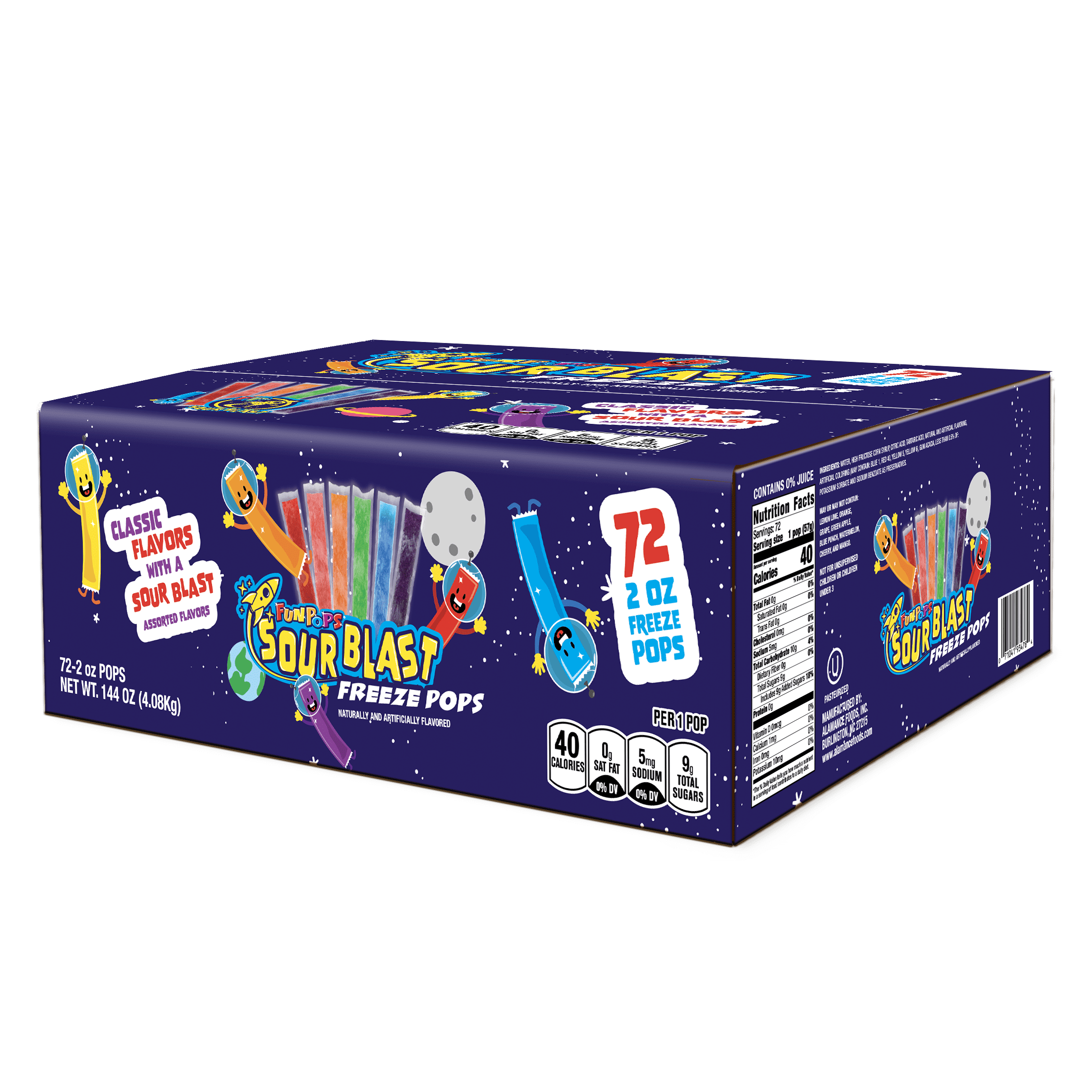 Kisko Freeze Pops, 50 Count, 5.5 oz Giant Freezies, 6 Assorted