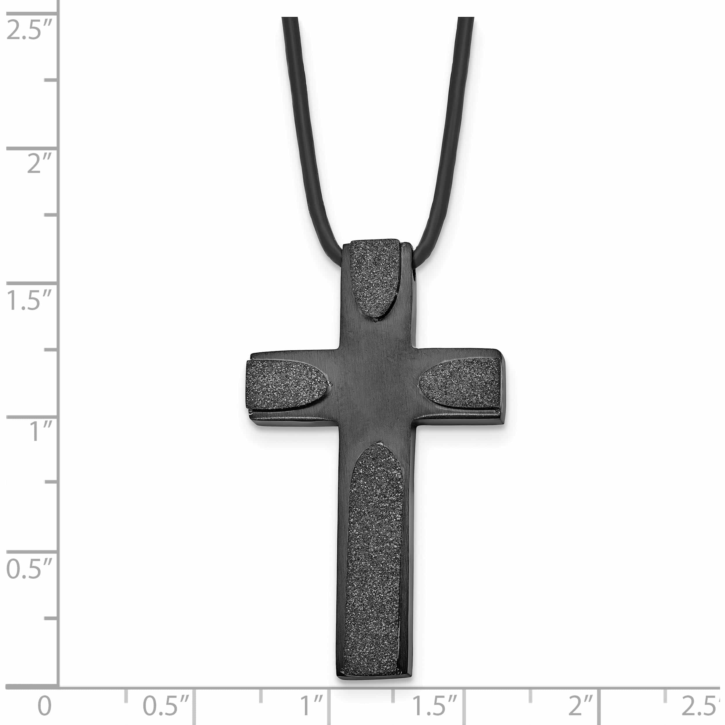 Stainless Steel Brushed Lasercut Blk Ip Cross 20In Leather Cord Necklace (20 X 25.5) Made In China -Jewelry By Sweet Pea