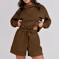thumbnail image 4 of qolati Women 2 Piece Outfits Fashion Cowl Neck Sweatshirts and Sweatshorts Jogger Tracksuits Matching Set 2023 Casual Loose Sweatsuits Y2k Clothes, 4 of 7