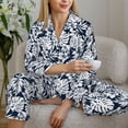 thumbnail image 6 of Pofeuu Hawaiian Style Print Womens Pajamas Set Long Sleeve Sleepwear Button Down Nightwear Soft Pj Lounge Sets Button Down Pajamas Women-X-Large, 6 of 7