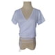 thumbnail image 1 of L Camiseta corta con cuello en V y cordón fruncido en la parte delantera para mujer, 1 of 5