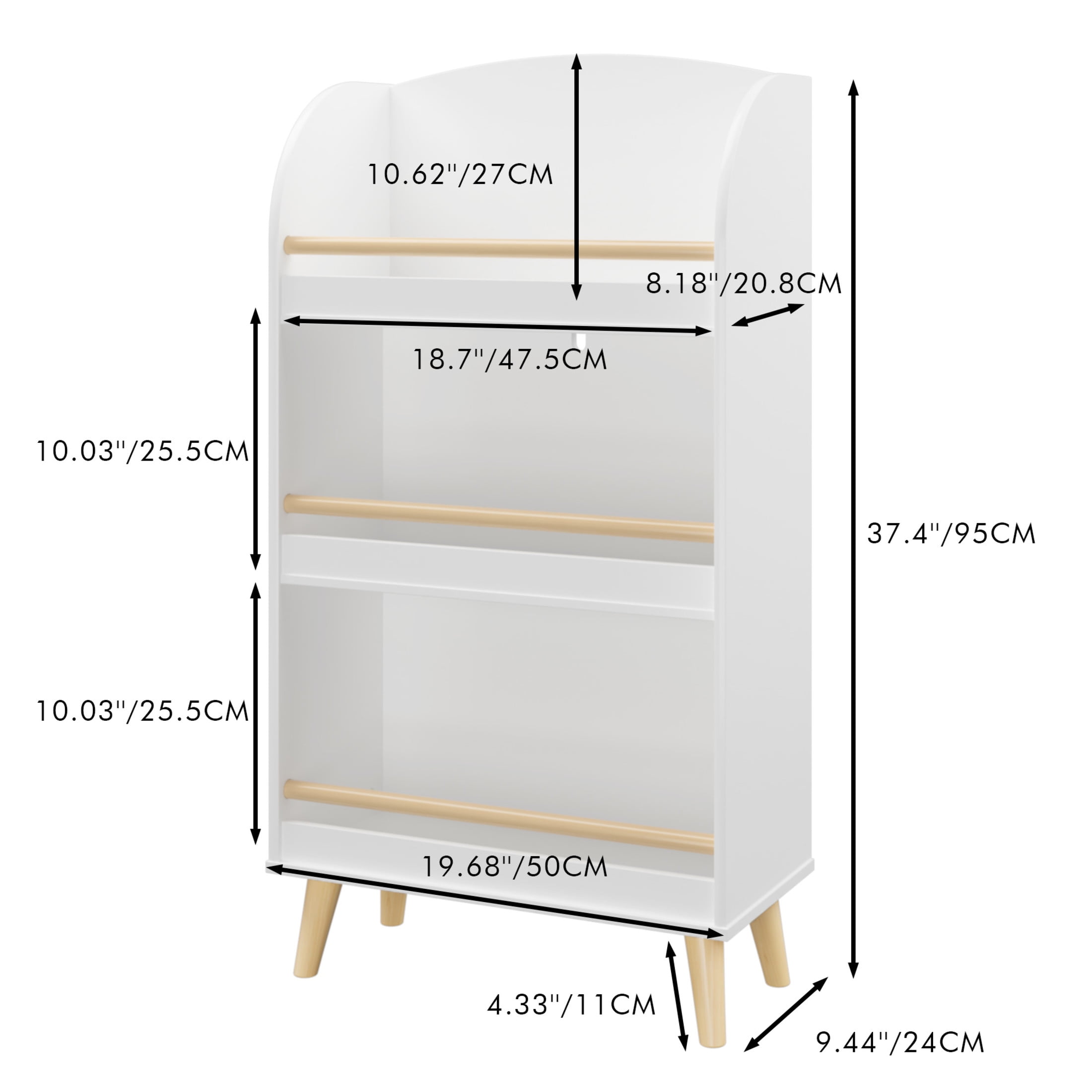 Noble House 3-Tier Kids Bookshelf and Toy Storage Cabinet, MDF and Pine Book Organizer for Nursery or Playroom, White