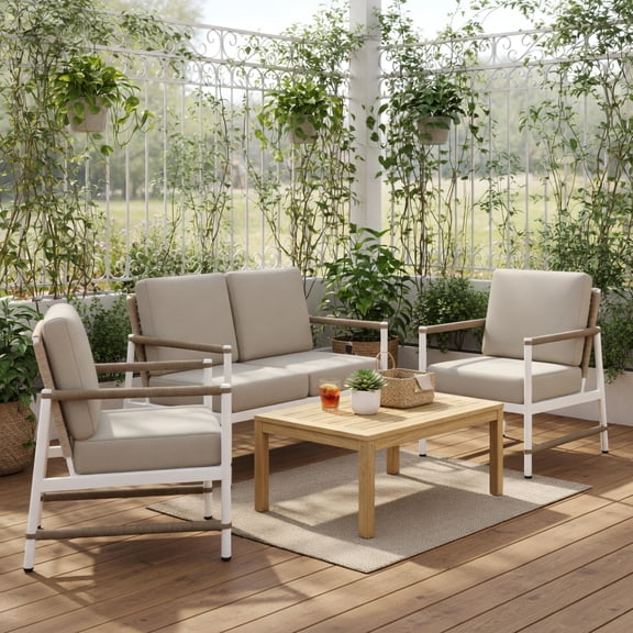 GVN Backyard Furniture Sets,Outdoor Furniture Sets,4 Pieces Patio Furniture Set with Thick Cushions and a Coffee Table-Gray