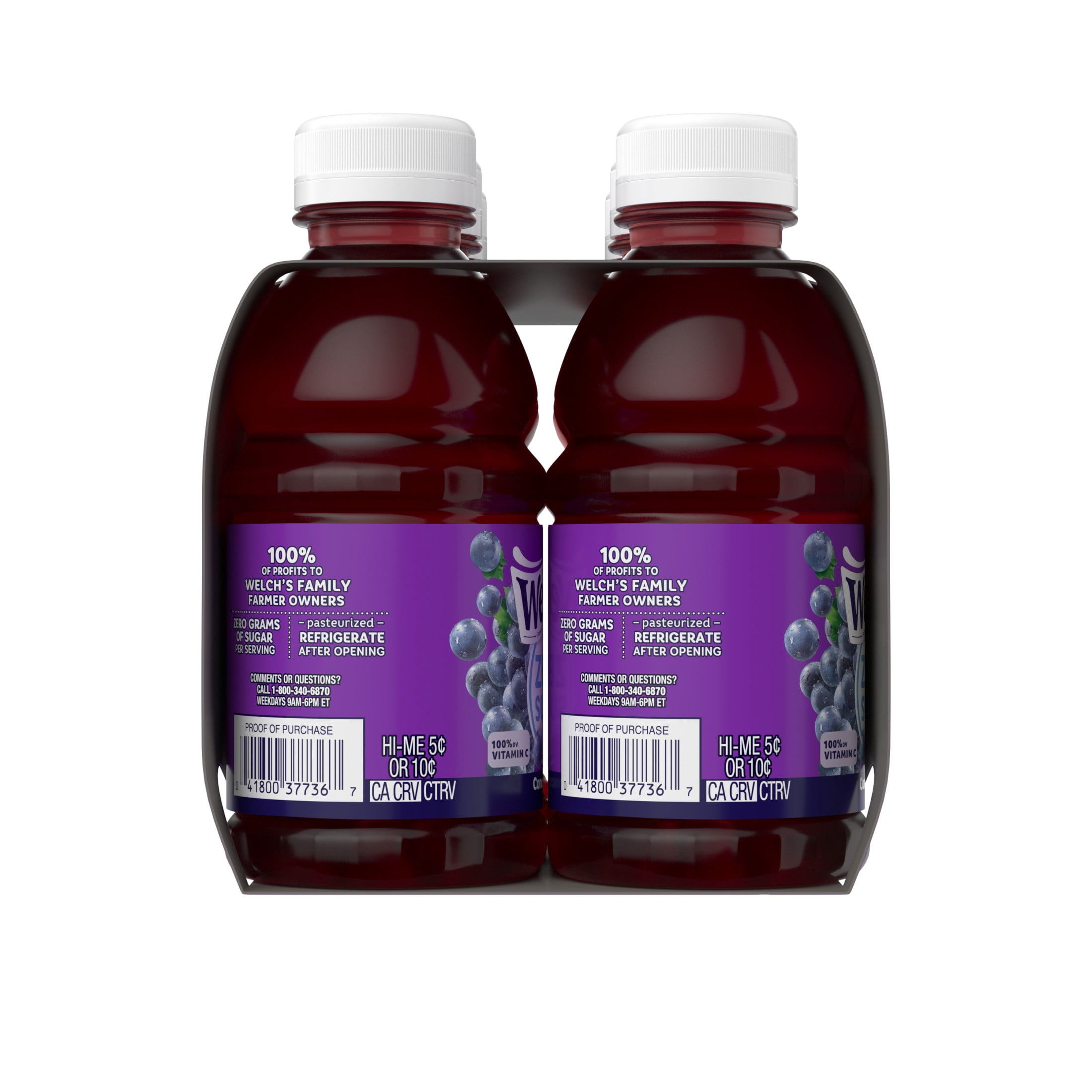 (4 pack) Welch's Concord Grape Zero Sugar Drink, 10 fl oz Bottle