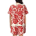 thumbnail image 6 of Uemuo Flowers Red Beige Pattern Women's Short-Sleeved Pajama, Button-Front Loungewear, 2-Piece Summer Sleepwear, Elastic Drawstring Shorts-3X-Large, 6 of 7