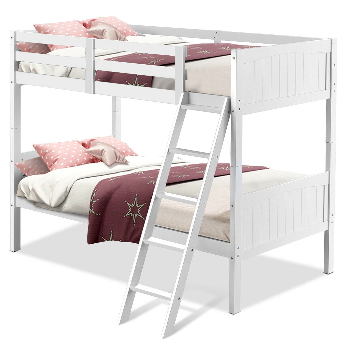 Gymax Wooden Twin Over Twin Bunk Beds Convertable 2 Individual Twin