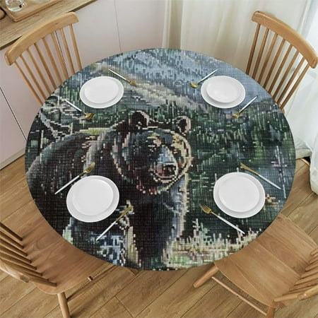 

Patifu Bear Forest Mountain Round Table Cover Stain Resistant Washable Indoor Outdoor Tablecloth Kitchen Dining Wedding Parties 100% Polyester Fiber 42-46