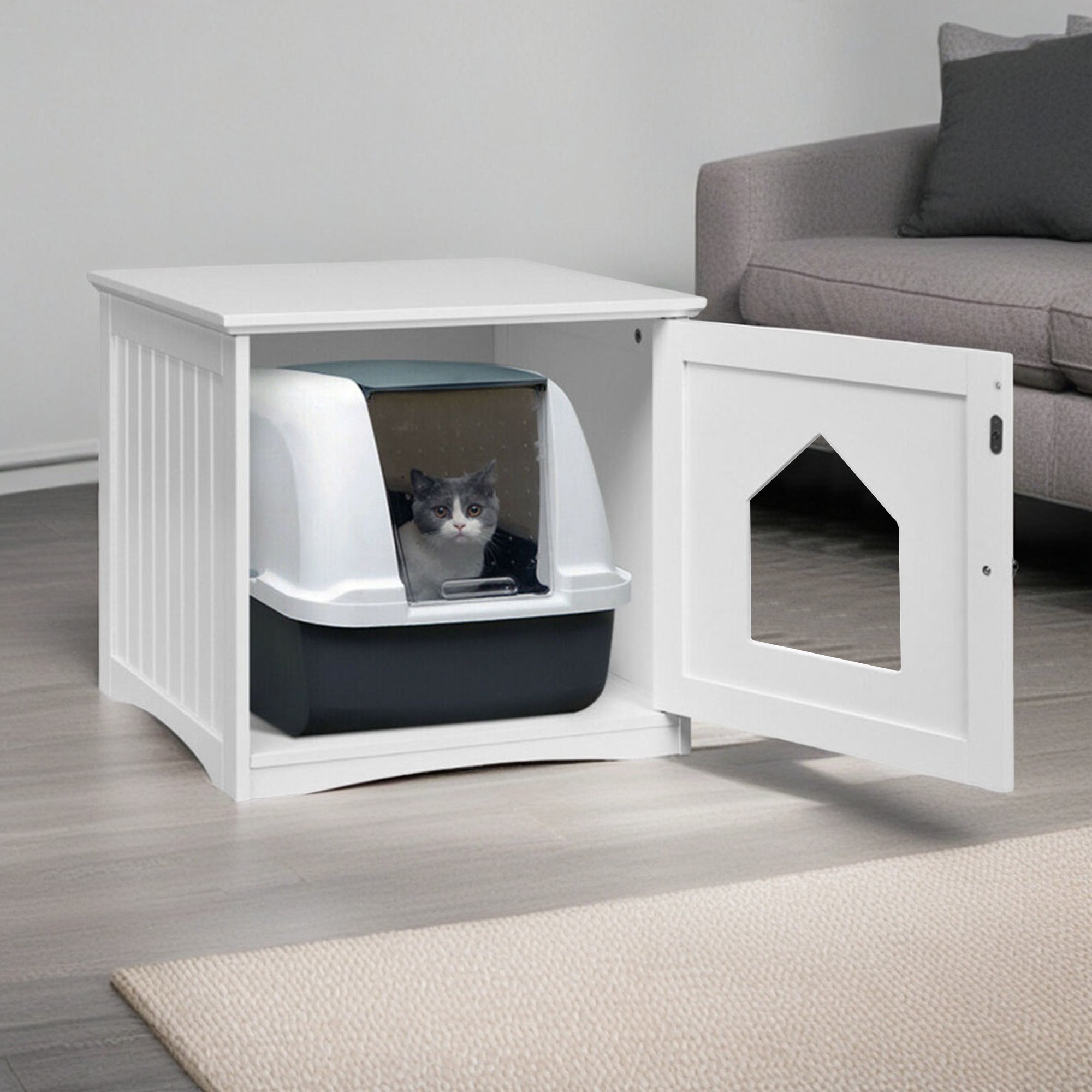 resenkos 20" Cat House Covered for Indoor, Hidden Crate Litter Box Enclosure, Hooded Cats Furniture Cabinet Kitty Washroom, White