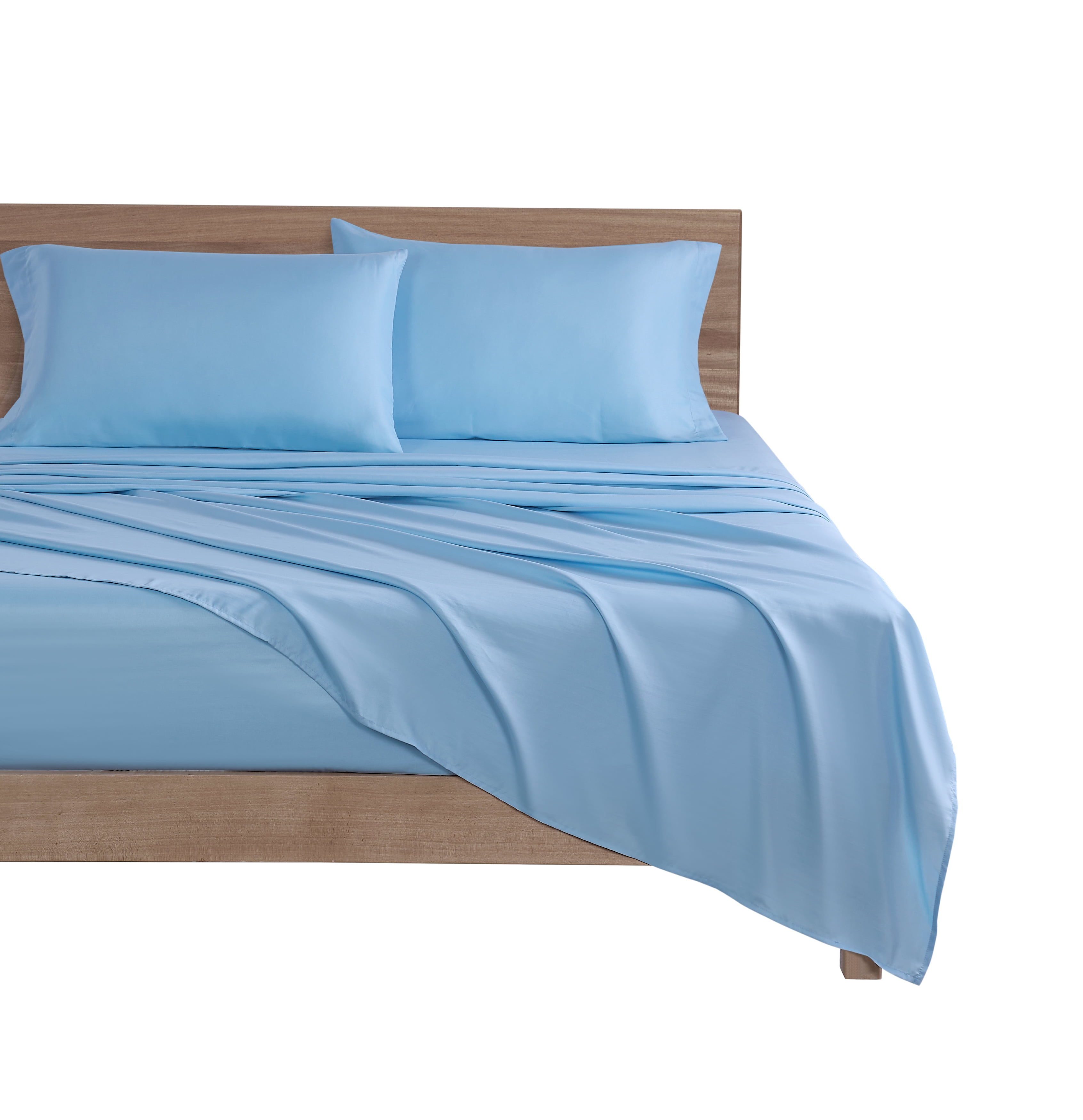 Mainstays Basic Value Microfiber Bed Sheet Set, Light Blue, Queen, 4 Piece