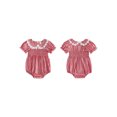 thumbnail image 2 of Cenuakty Toddler 0-18M Girls Romper, Short Sleeve Doll Collar Plaid Flower Infant Bodysuit Summer Clothes, 2 of 9