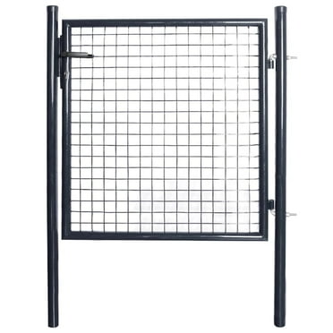 vidaXL Garden Gate Fence Wall Privacy Screen Fence Gate Galvanized Steel Gray