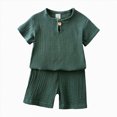 thumbnail image 2 of Summer Outfits for Boys, Casual Sets for Little Boys Solid Muslin Gauze Short Sleeve T-Shirt and Matching Shorts Casual Toddler Outfit, 2 of 5