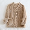 thumbnail image 2 of Women Fuzzy Fleece Jacket Long Sleeve Button Down Coat Plush Warm Winter Sleepwear with Pockets Soft Sherpa, 2 of 4