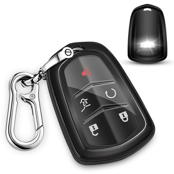 for Cadillac Key fob Cover,Soft TPU 360 Degree Car Key Case Protector with Keychain Compatible with 2015-2019 Cadillac Escalade CTS SRX XT5 ATS STS CT6 5-Buttons