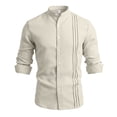 thumbnail image 4 of GrmtClth Men's All Season Casual Shirts, Mandarin Collar Chest Vertical Pleats Roll Up Long Sleeve Relax Fit Button Down Blouses Khaki 2XL, 4 of 5