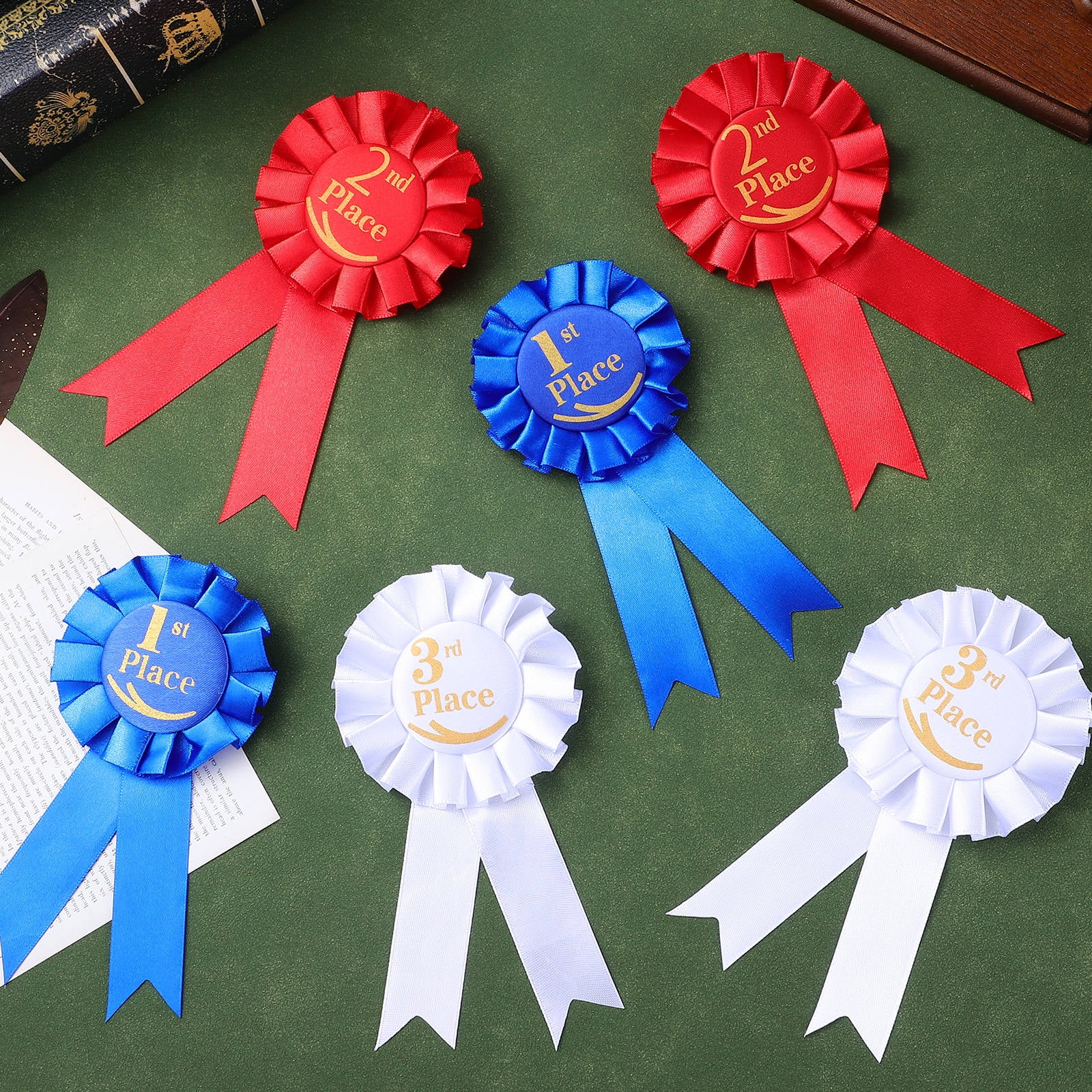 WHAMVOX 9pcs Satin Prize Ribbons for 1st Medal Rosette Badge Set with Pin for School Contests Sports Games Party Awards Graduation Ceremonies