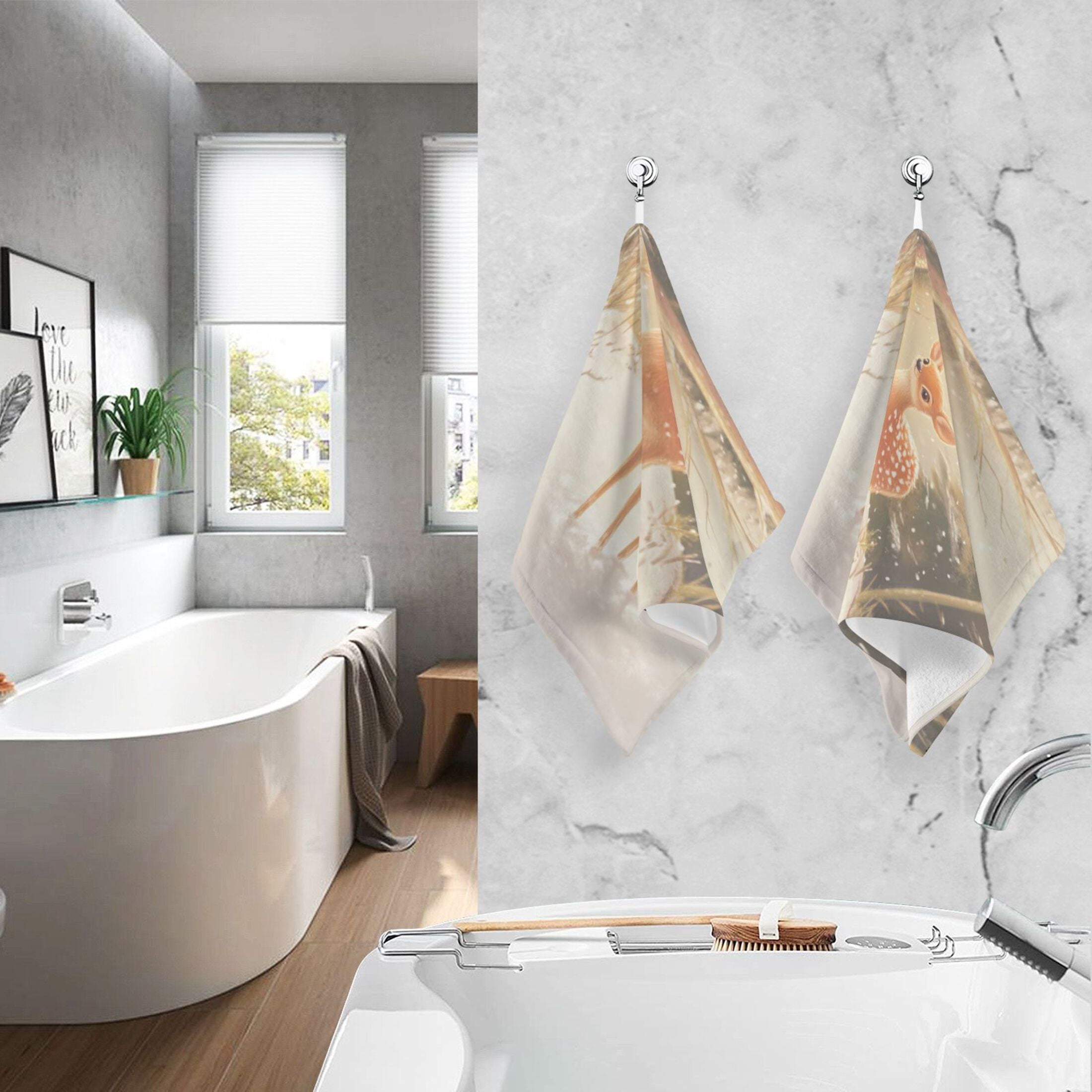 Cotton Towel Two-Piece 16x28 Inch One Sizex2 Face Towel Set Towel Set Cotton Hand Bath Towel Bathroom Beach Christmas Snow Deer