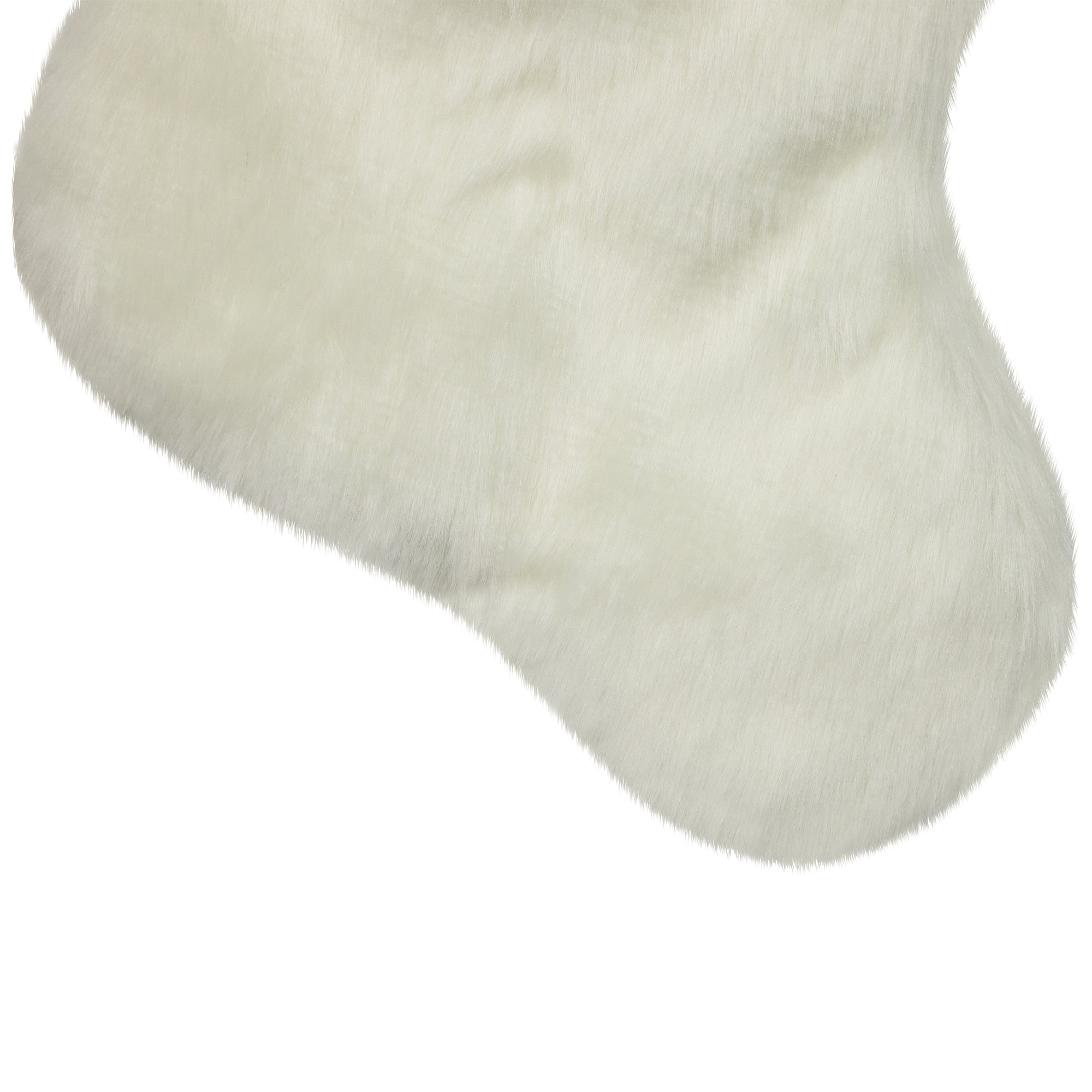 Polar Bear Faux Fur Christmas Stocking with Pom Poms - 20.5" - White