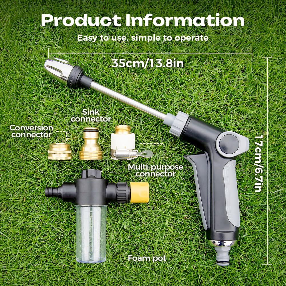 Turn Any Hose into a High Pressure Water Cleaning Jet, 2026 New Hose Nozzle High Pressure, Multi Function Lawn & Garden Watering Sprayer, Heavy Duty Garden Hose Nozzle, for Three Spray Modes