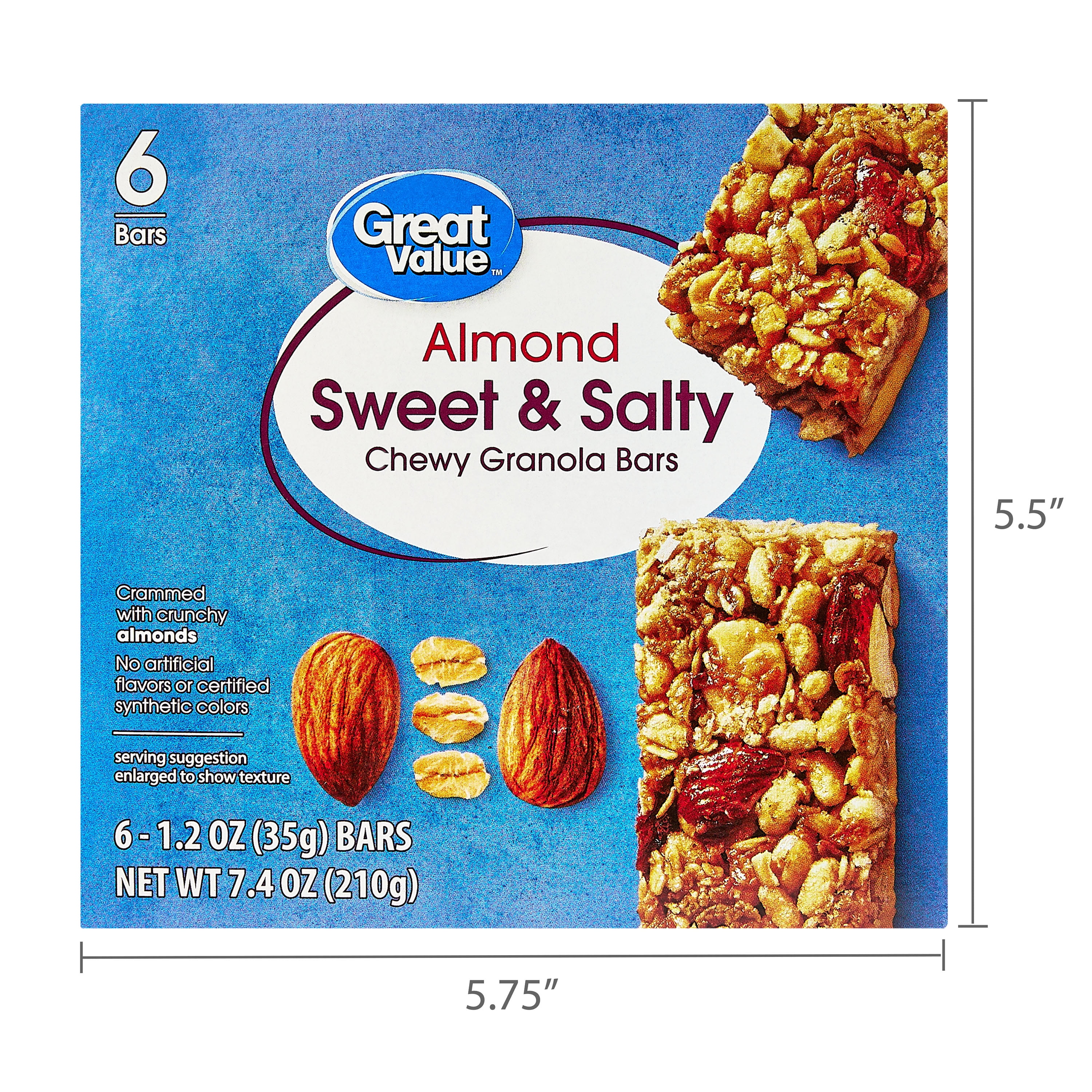 Great Value Almond Sweet & Salty Chewy Granola Bars, 7.4 oz, 6 Count