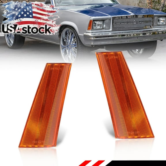 2PCS Amber Lens Front Bumper Turn Signal Lights Side Marker Lights Turn Warning Lights Parking Light For Chevrolet El Camino Malibu & For GMC Caballero 1978-1979 No Bulb/Socket