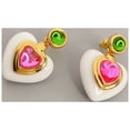 thumbnail image 4 of Pendientes con personalidad para mujer, aretes de resina blanca con incrustaciones de piedras preciosas rosas, temperamento en forma de corazón, nueva moda, 4 of 4
